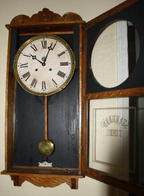 Clock with door open