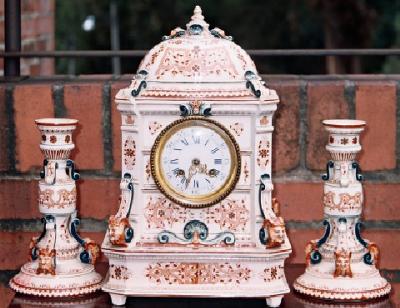 Longwy French Porcelain Clock Set